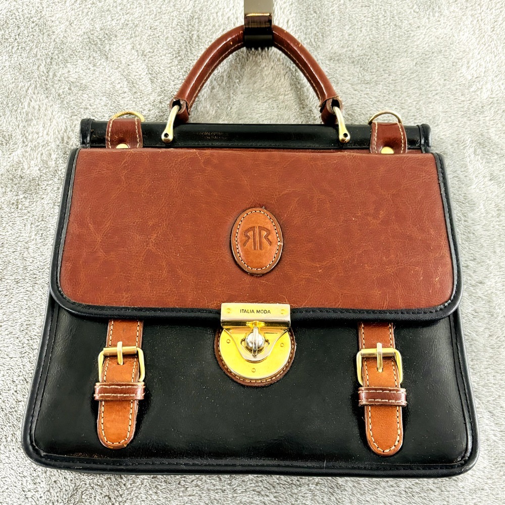 Vintage Rina Rich Handbag Top‎ Handle Purse Black Brown Leather Missing Strap